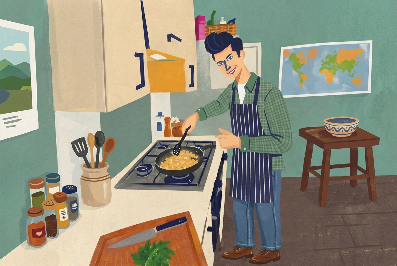 Antonis cooking at the stove